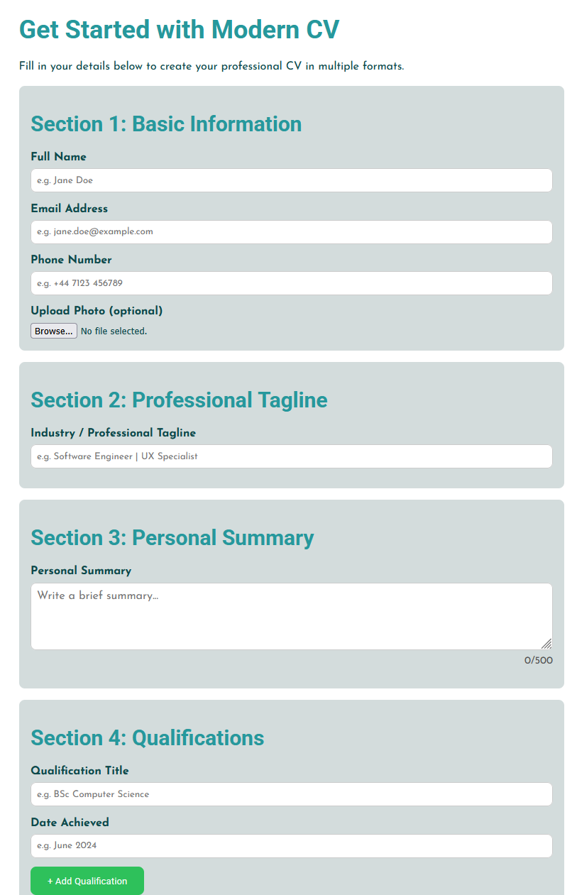 Builder form screenshot